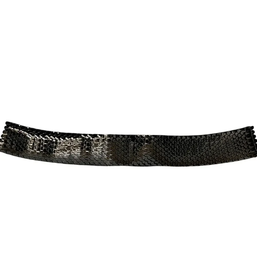 Vintage 80s Black Sequin Scaled Stretch Belt Clip Buckle Women Medium 30”-36”